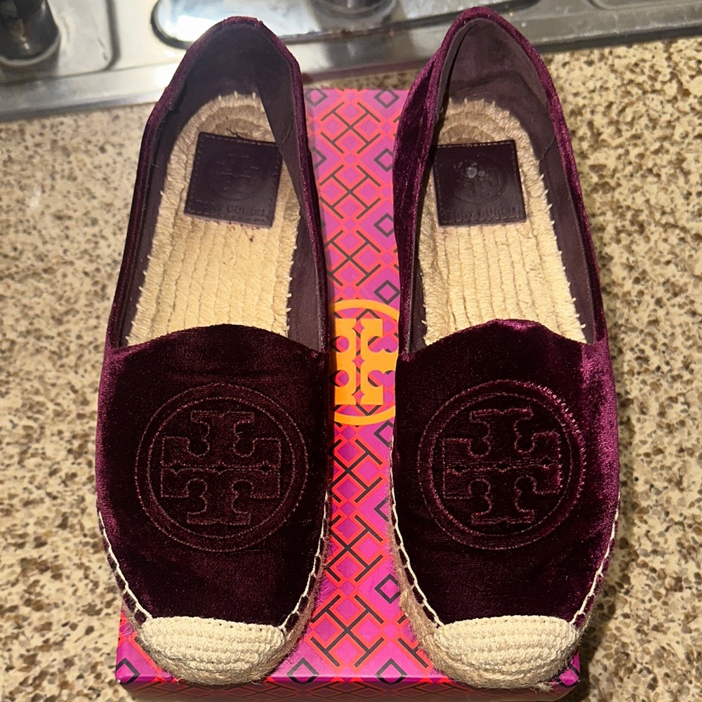 Tory Burch Deep Purple Velvet Espadrilles